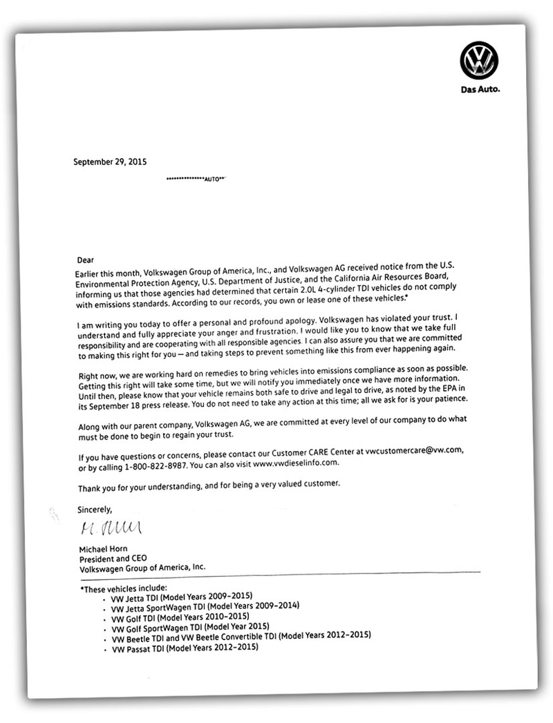 Illustration for article titled This Is The Apology Letter VW Sent To Diesel Owners, And Here's What It Should Have Been
